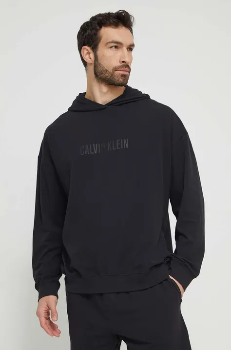 Calvin Klein Underwear bluză lounge culoarea negru, cu glugă, imprimeu 000NM2569E