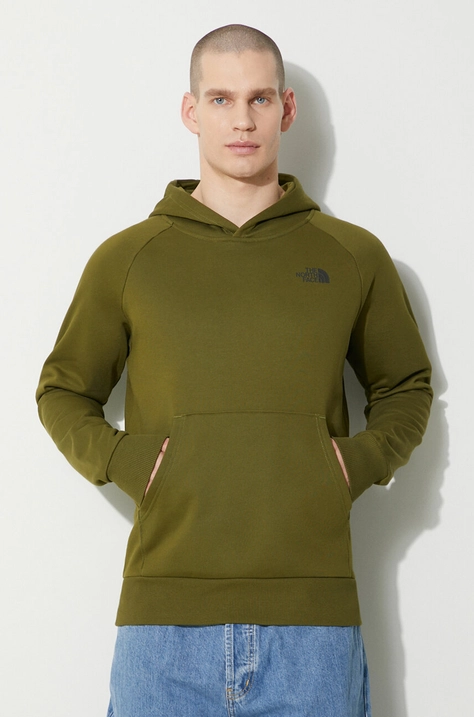 The North Face hanorac de bumbac M Raglan Redbox Hoodie bărbați, culoarea verde, cu glugă, cu imprimeu, NF0A2ZWUPIB1