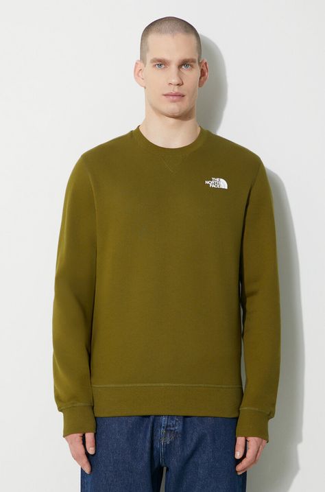 The North Face bluza bawełniana M Simple Dome Crew męska kolor zielony z nadrukiem NF0A7X1IPIB1