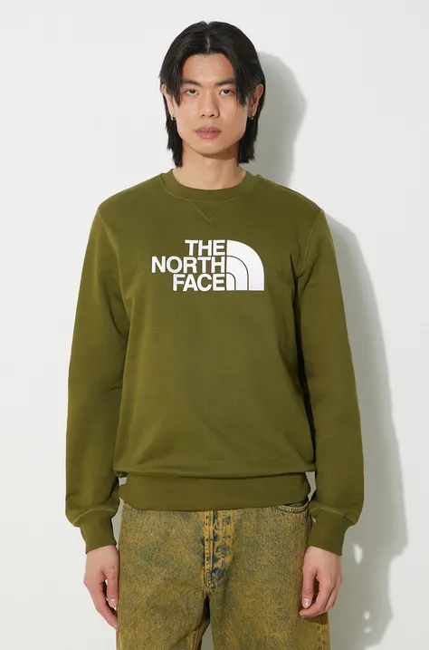 The North Face cotton sweatshirt M Drew Peak Crew men's green color with a print NF0A4SVRPIB1
