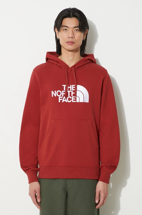 Памучен суичър The North Face M Light Drew Peak Pullover Hoodie в бордо с качулка с принт NF00A0TEPOJ1