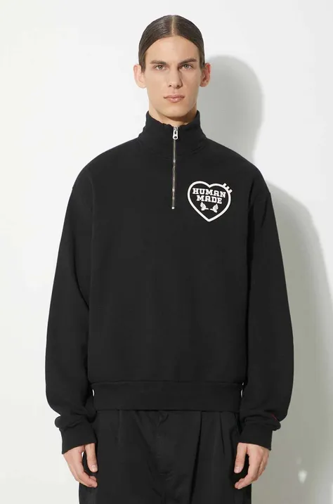 Памучен суичър Human Made Military Half-Zip Sweatshirt в черно с принт HM27CS021