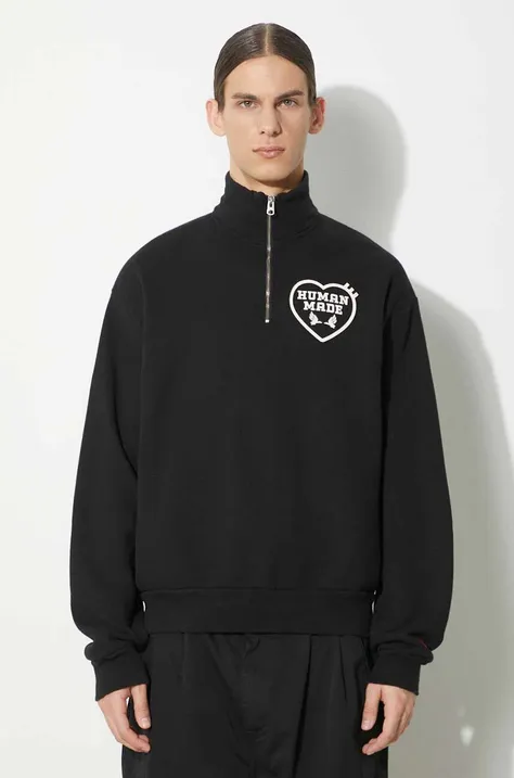 Pamučna dukserica Human Made Military Half-Zip Sweatshirt za muškarce, boja: crna, s tiskom, HM27CS021