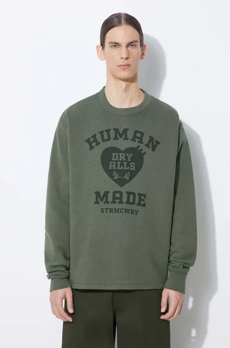 Памучен суичър Human Made Military Sweatshirt в зелено с принт HM27CS020