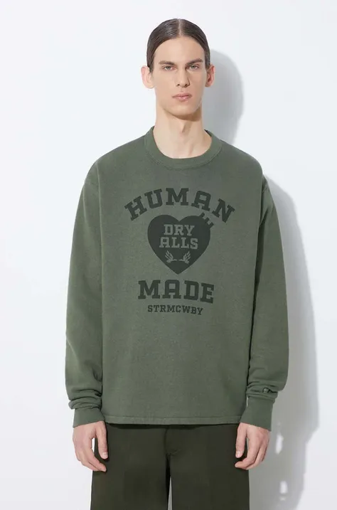 Human Made hanorac de bumbac Military Sweatshirt barbati, culoarea verde, cu imprimeu, HM27CS020