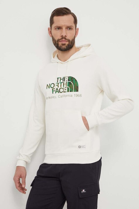 The North Face hanorac de bumbac barbati, culoarea alb, cu glugă, cu imprimeu, NF0A55GFQLI1