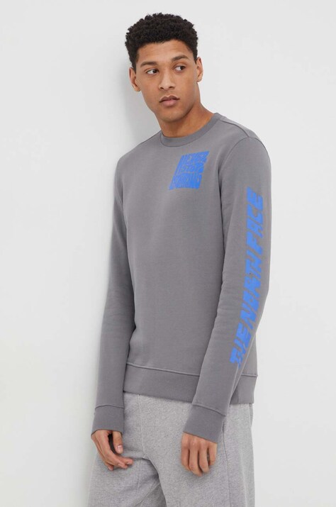 Памучен суичър The North Face в сиво с принт