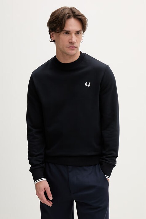 Fred Perry felpa in cotone Crew Neck Sweatshirt uomo colore blu navy con applicazione M7535.248