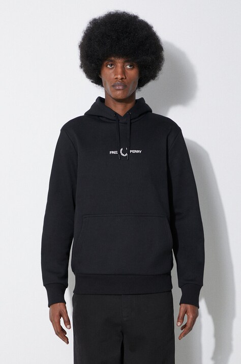 Кофта Fred Perry Double Graphic Hooded Sweat мужская цвет чёрный с капюшоном с принтом M7716.102
