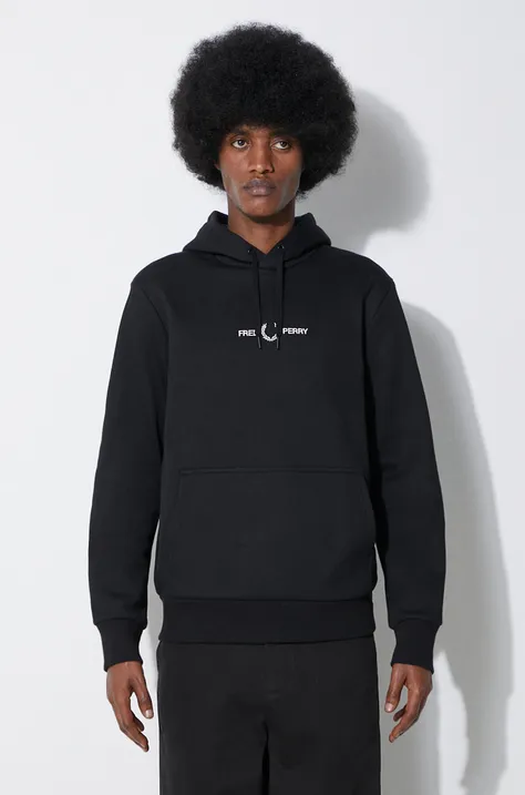 Fred Perry sweatshirt Double Graphic Hooded Sweat men's black color hooded with a print M7716.102