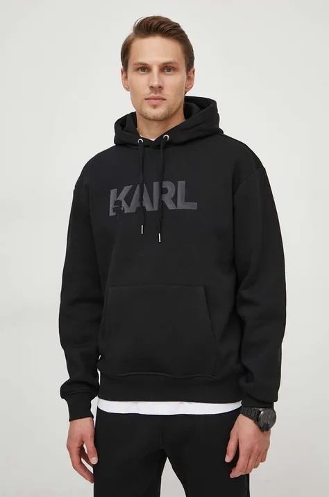 Karl Lagerfeld bluza barbati, culoarea negru, cu glugă, cu imprimeu