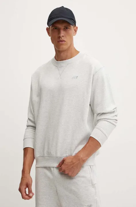 Bombažen pulover New Balance moška, siva barva
