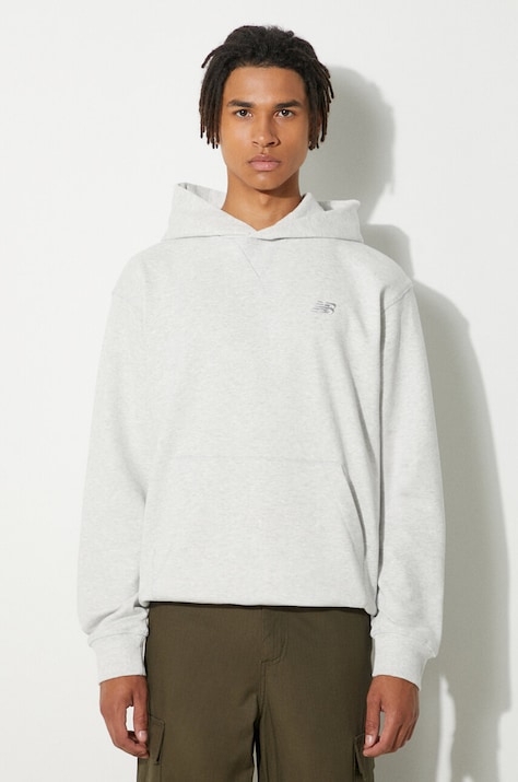 New Balance bluza bawełniana MT41534AHH męska kolor szary z kapturem melanżowa