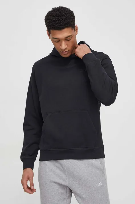 Βαμβακερή μπλούζα New Balance χρώμα μαύρο, με κουκούλα