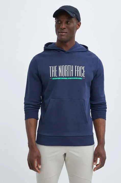 Хлопковая кофта The North Face мужская цвет синий с капюшоном с принтом NF0A87E58K21