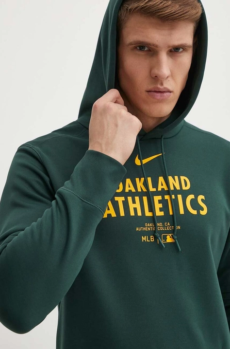 Nike bluza Oakland Athletics barbati, culoarea verde, cu glugă, cu imprimeu