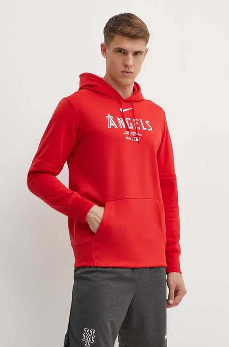 Nike bluza Los Angeles Angels barbati, culoarea rosu, cu glugă, cu imprimeu