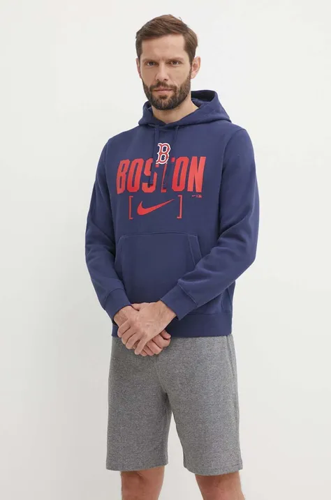 Mikina Nike Boston Red Sox pánska, tmavomodrá farba, s kapucňou, s potlačou