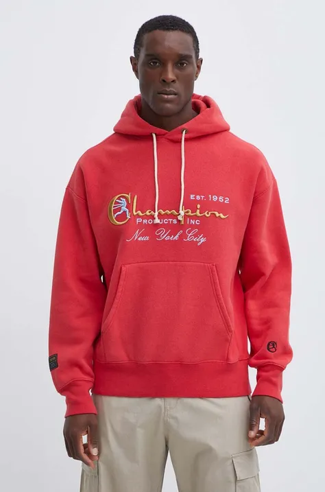 Mikina Champion pánska, červená farba, s kapucňou, s nášivkou, 219997