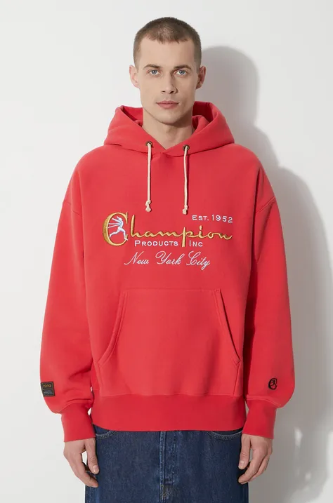 Mikina Champion pánská, červená barva, s kapucí, s aplikací, 219997