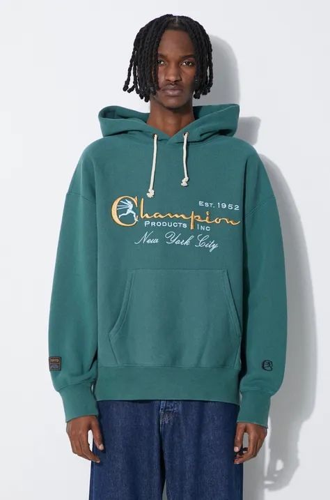 Champion sweatshirt men's green color hooded 219997