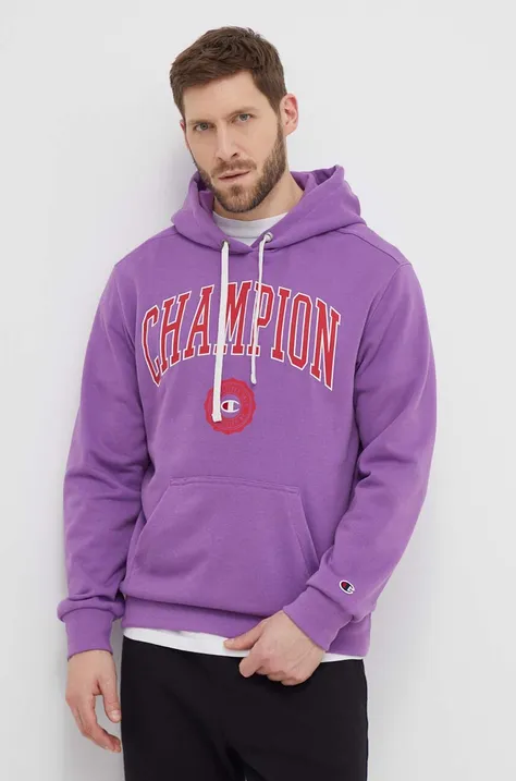 Кофта Champion мужская цвет фиолетовый с капюшоном с принтом