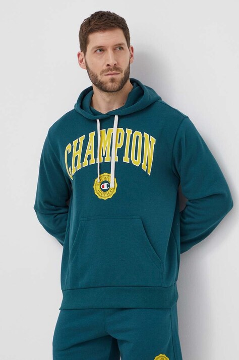 Champion bluză bărbați, culoarea verde, cu glugă, cu imprimeu 219830
