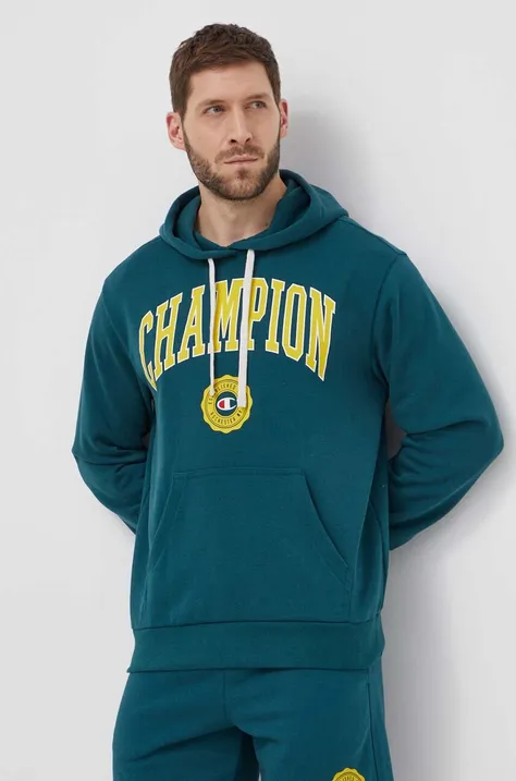 Кофта Champion мужская цвет зелёный с капюшоном с принтом