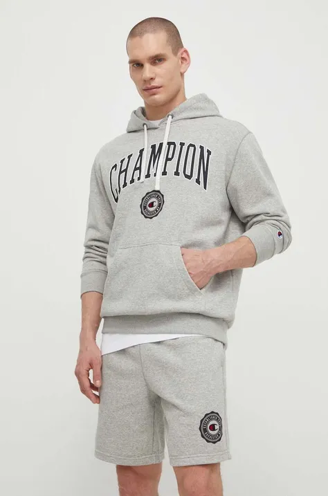 Кофта Champion чоловіча колір сірий з капюшоном з принтом