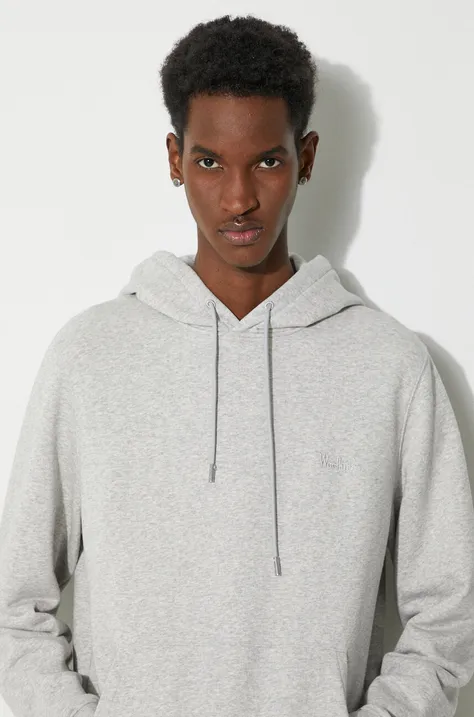 Кофта Woolrich Logo Script Hoodie мужская цвет серый с капюшоном меланж CFWOSW0224MRUT3684