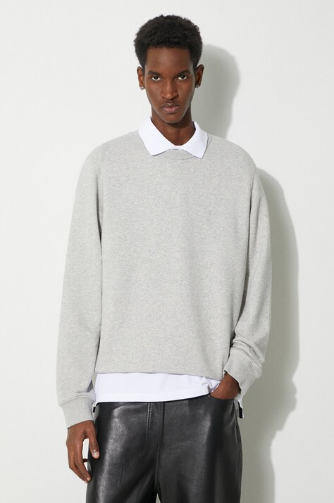 Mikina Woolrich Logo Script Crewneck pánská, šedá barva, hladká, CFWOSW0225MRUT3684