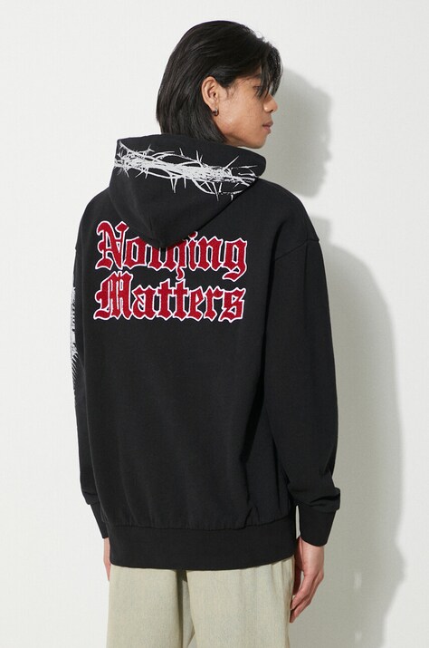 Хлопковая кофта Aries Nothing Matters Embroidered мужская цвет чёрный с капюшоном с аппликацией SUAR20011X