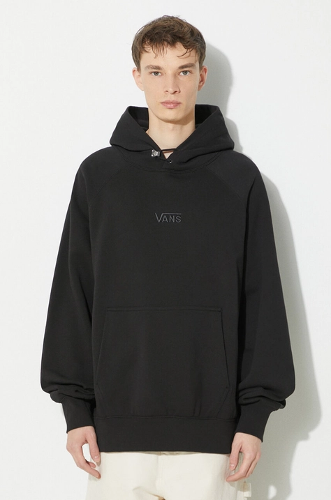 Памучен суичър Vans Premium Standards Hoodie Fleece LX в черно с качулка с изчистен дизайн VN000GZ1BLK1