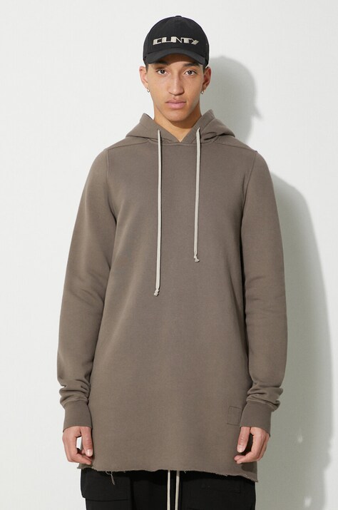 Rick Owens felpa in cotone Pullover Hoodie uomo colore marrone con cappuccio DU01D1285.F.34