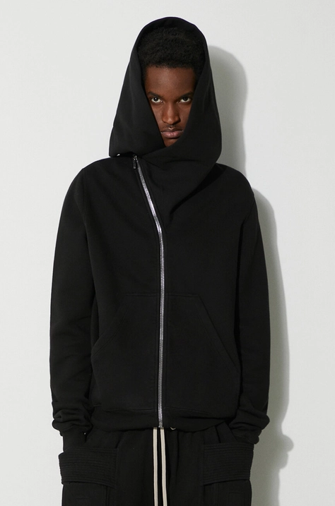 Бавовняна кофта Rick Owens Mountain Hoodie чоловіча колір чорний з капюшоном однотонна DU01D1286.F.09