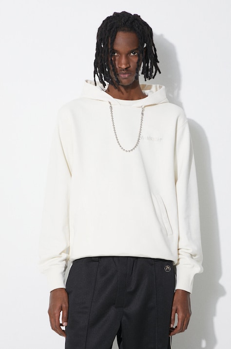 Хлопковая кофта AMBUSH Ballchain мужская цвет бежевый с капюшоном с аппликацией BMBB001S24FLE