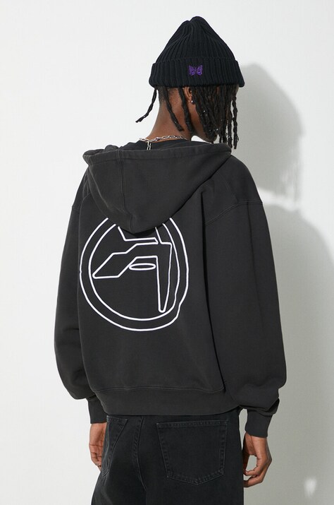 AMBUSH hanorac de bumbac Embroidered Emblem Zip Up barbati, culoarea negru, cu glugă, neted, BMBE002S24FLE