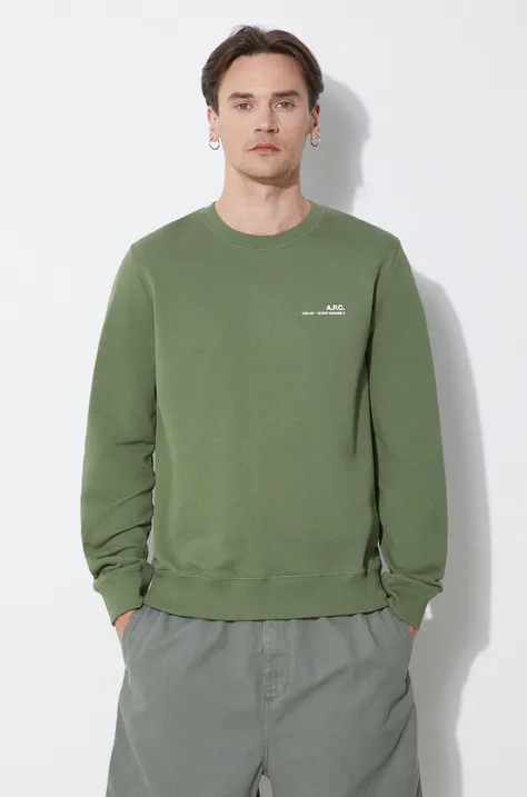 A.P.C. cotton sweatshirt sweat item men's green color smooth COFBQ-H27608