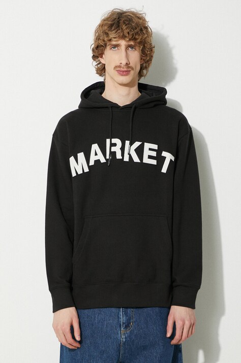 Памучен суичър Market Community Garden Hoodie в черно с качулка с апликация 397000580