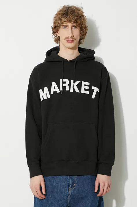 Хлопковая кофта Market Community Garden Hoodie мужская цвет чёрный с капюшоном с аппликацией 397000580