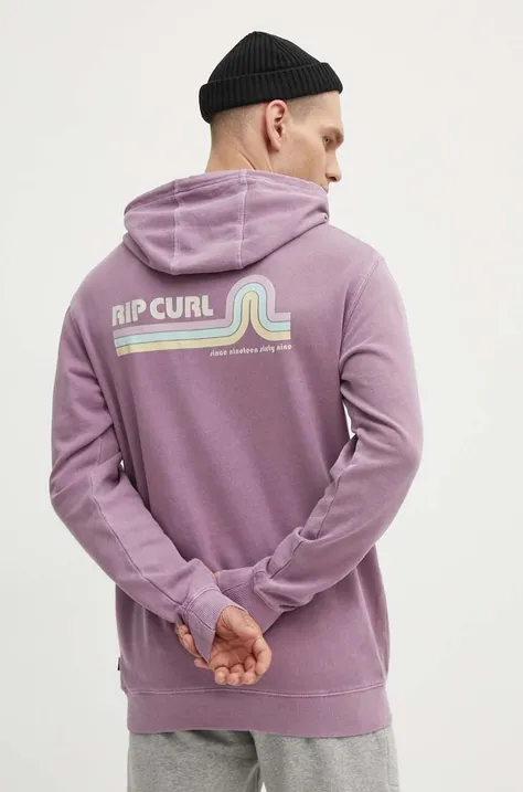 Bavlněná mikina Rip Curl pánská, fialová barva, s kapucí, s potiskem