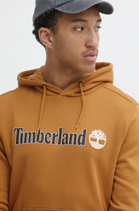 Кофта Timberland мужская цвет коричневый с капюшоном с принтом TB0A5UKKP471