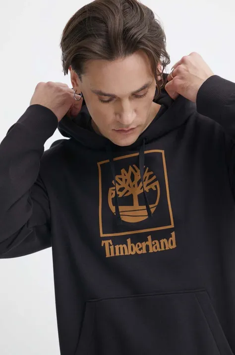 Timberland bluza barbati, culoarea negru, cu glugă, cu imprimeu, TB0A5QV60011