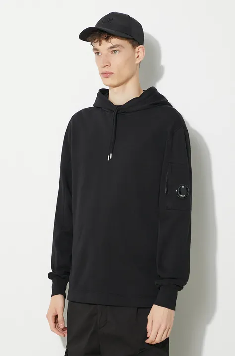 Хлопковая кофта C.P. Company Light Fleece мужская цвет чёрный с капюшоном однотонная 16CMSS033A002246G