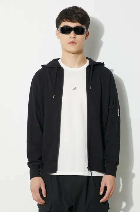 Βαμβακερή μπλούζα C.P. Company Light Fleece χρώμα: μαύρο, με κουκούλα, 16CMSS034A002246G