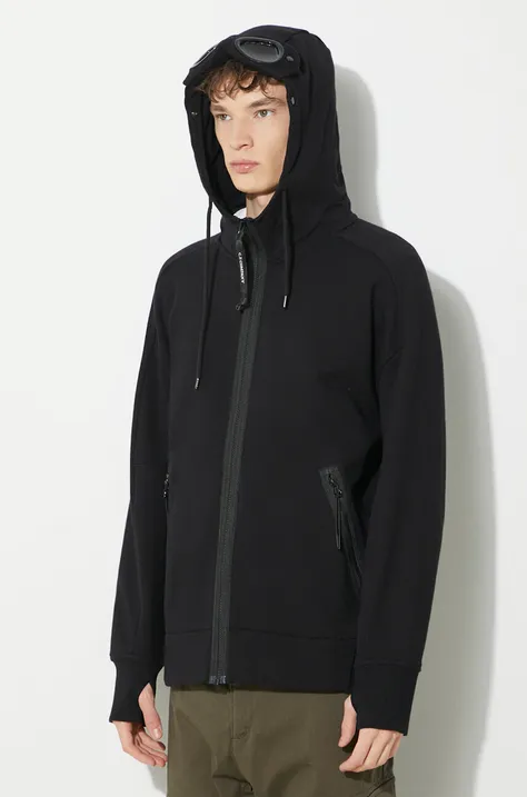 Хлопковая кофта C.P. Company Diagonal Raised Fleece Goggle мужская цвет чёрный с капюшоном однотонная 16CMSS082A005086W