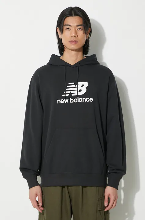 New Balance sweatshirt Sport Essentials men's black color hooded with a print MT41501BK