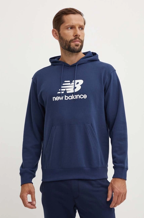 New Balance sweatshirt Sport Essentials men's navy blue color hooded with a print MT41501NNY