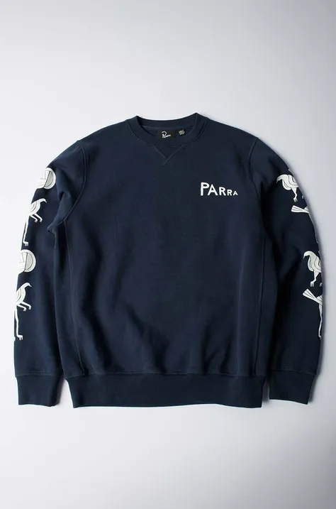 by Parra cotton sweatshirt Fancy Pigeon Crew Neck men's navy blue color 51120