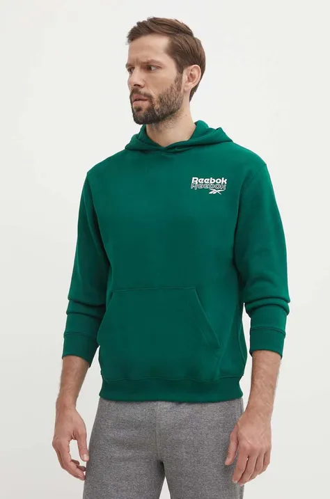 Кофта Reebok Brand Proud чоловіча колір зелений з капюшоном з принтом 100076388
